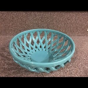 Turquoise lattice ceramic bowl